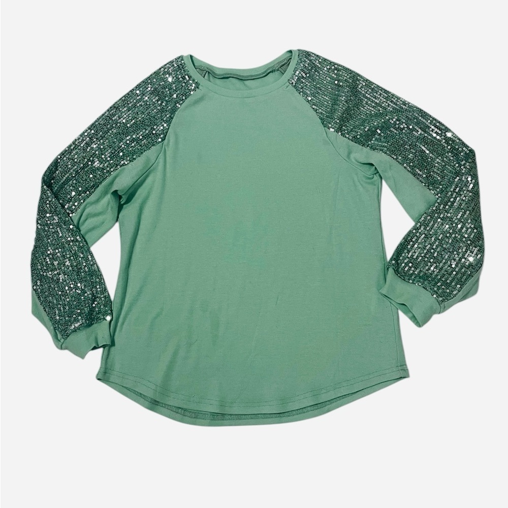 Kids Green Sequin Sleeve Top